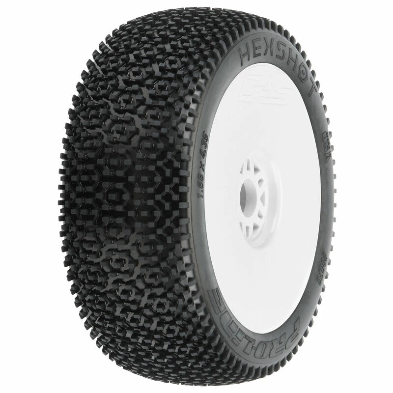 Pro-Line Racing 1/8 Hex Shot S3 Front/Rear Buggy Tires Mounted 17mm White (2) for Tires & Wheels